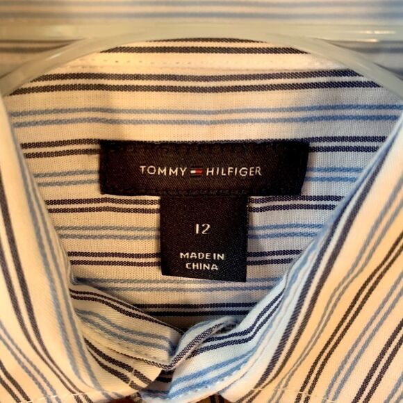 TOMMY HILFIGER BLUE STRIPE BOYS DRESS SHIRT S-12 - Picture 3 of 5